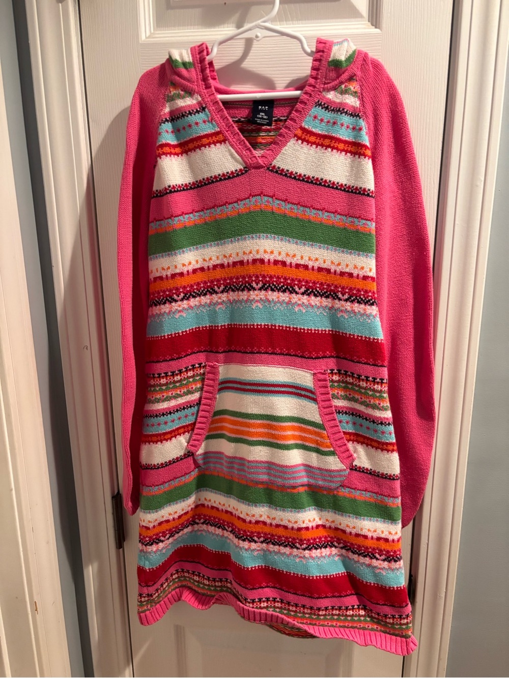 Gap Kids Pink Striped Hooded Sweater Dress Size 14/16